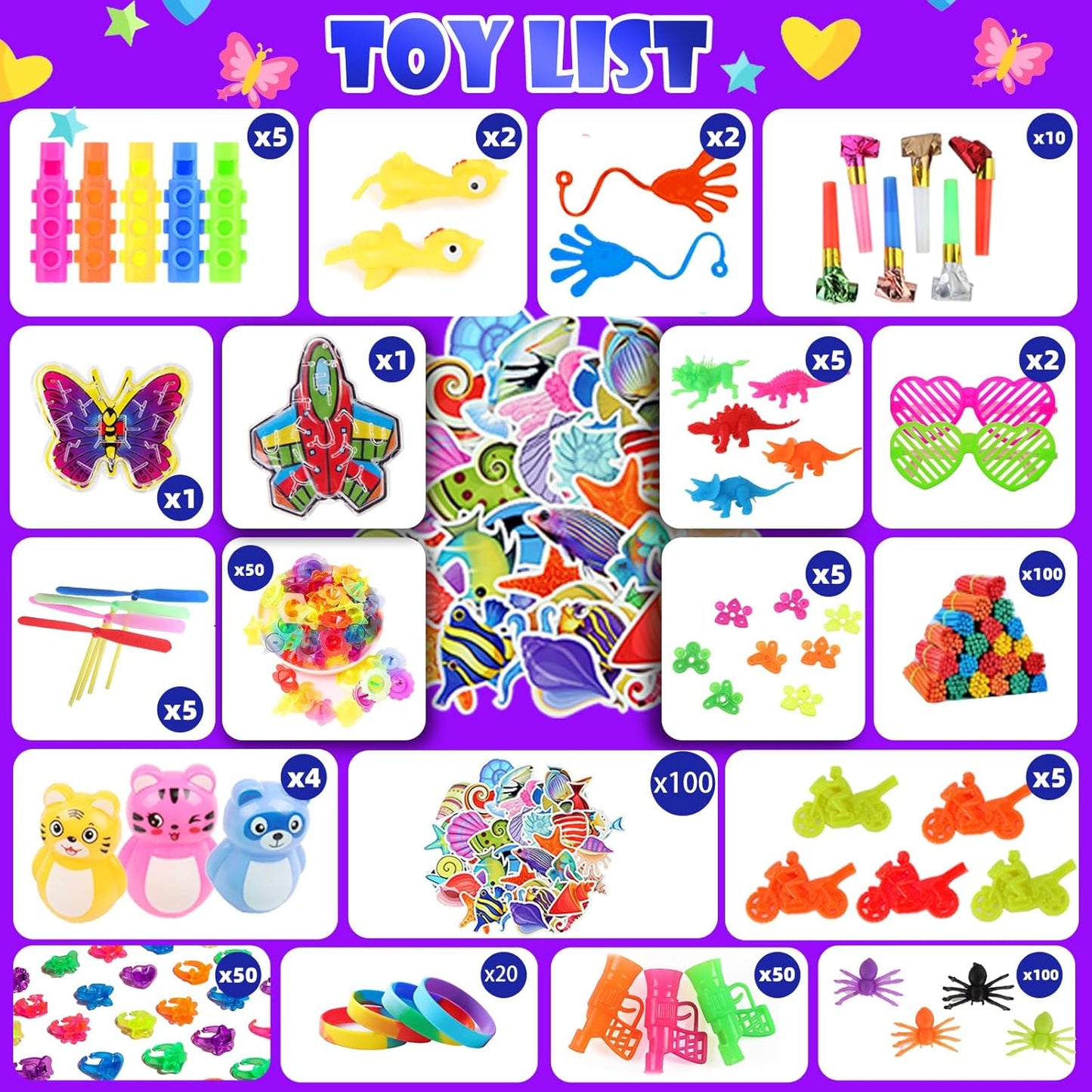 1000Pcs Bulk Party Favors for Kids, Fidget Toys Pack,Stocking Stuffers, Treasure Box Chest, Birthday Party, Classroom Carnival Prizes, Pinata Stuffers, Goodie Bag Stuffers, Stress Relief, Sensory Toys