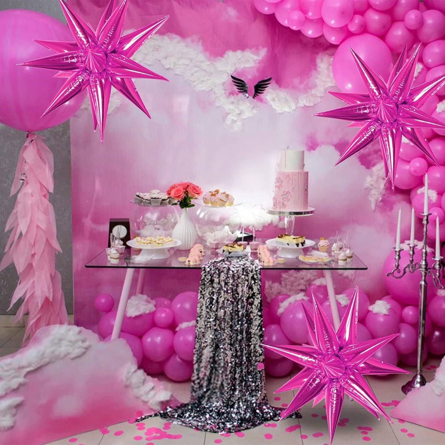 ZAKVOOR 60 Pcs Star Balloons 12 Spike Foil Explosion Party Decoration Balloons for Christmas New Year Eve Birthday (Silver)
