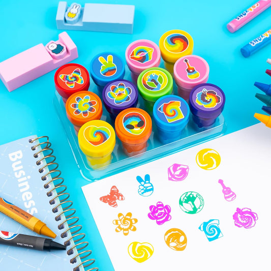 36PCS Tie Dye Party Favors - 24PCS Temporary Tattoos & 12PCS Stamps - Ideal Multicolor Themed Birthday Card Decorations Supplies Goodie Bag Cute Rewards for Boys Girls Classroom Gifts Baby Shower