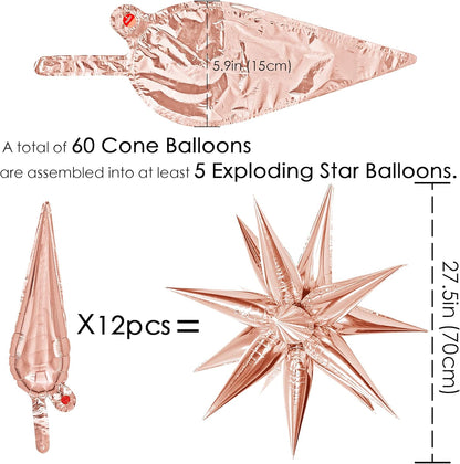 ZAKVOOR 60 Pcs Star Balloons 12 Spike Foil Explosion Party Decoration Balloons for Christmas New Year Eve Birthday (Silver)