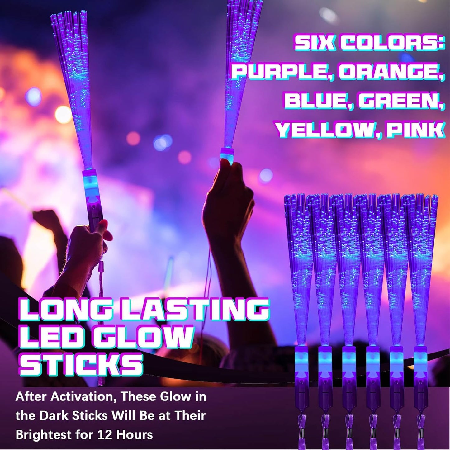 Skylety 36 Pcs Fiber Optic Wand, LED Fiber Optic Wand with 3 Light Modes, Glow Fibers Optics Sticks for Wedding Neon Party, New Year Party Favors, Bar Dj, Valentine's Day(Bright Color)
