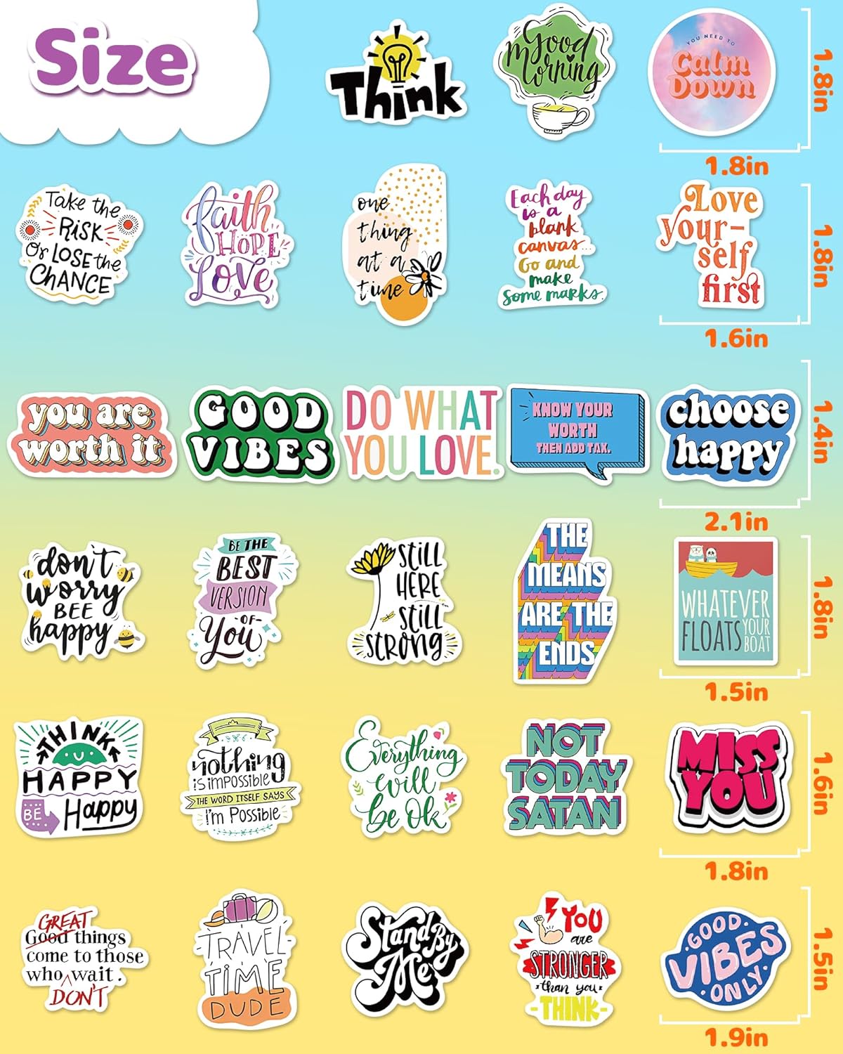 100 Pcs Cute Stickers for Kids, Waterproof Water Bottle Stickers, Vinyl Sticker Pack, Party Favors, Goodie Bag Stuffers, Treasure Box & Classroom Prizes for Elementary Students - No-Repeat