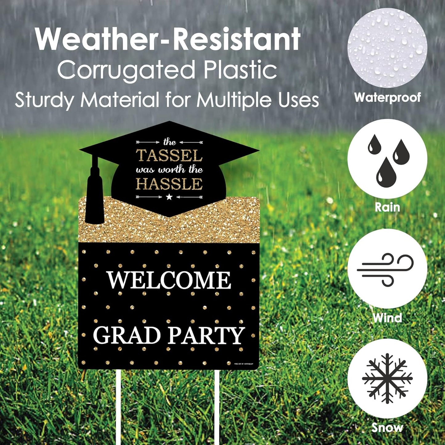Big Dot of Happiness Gold Graduation Party Decorations - Grad Party Welcome Yard Sign