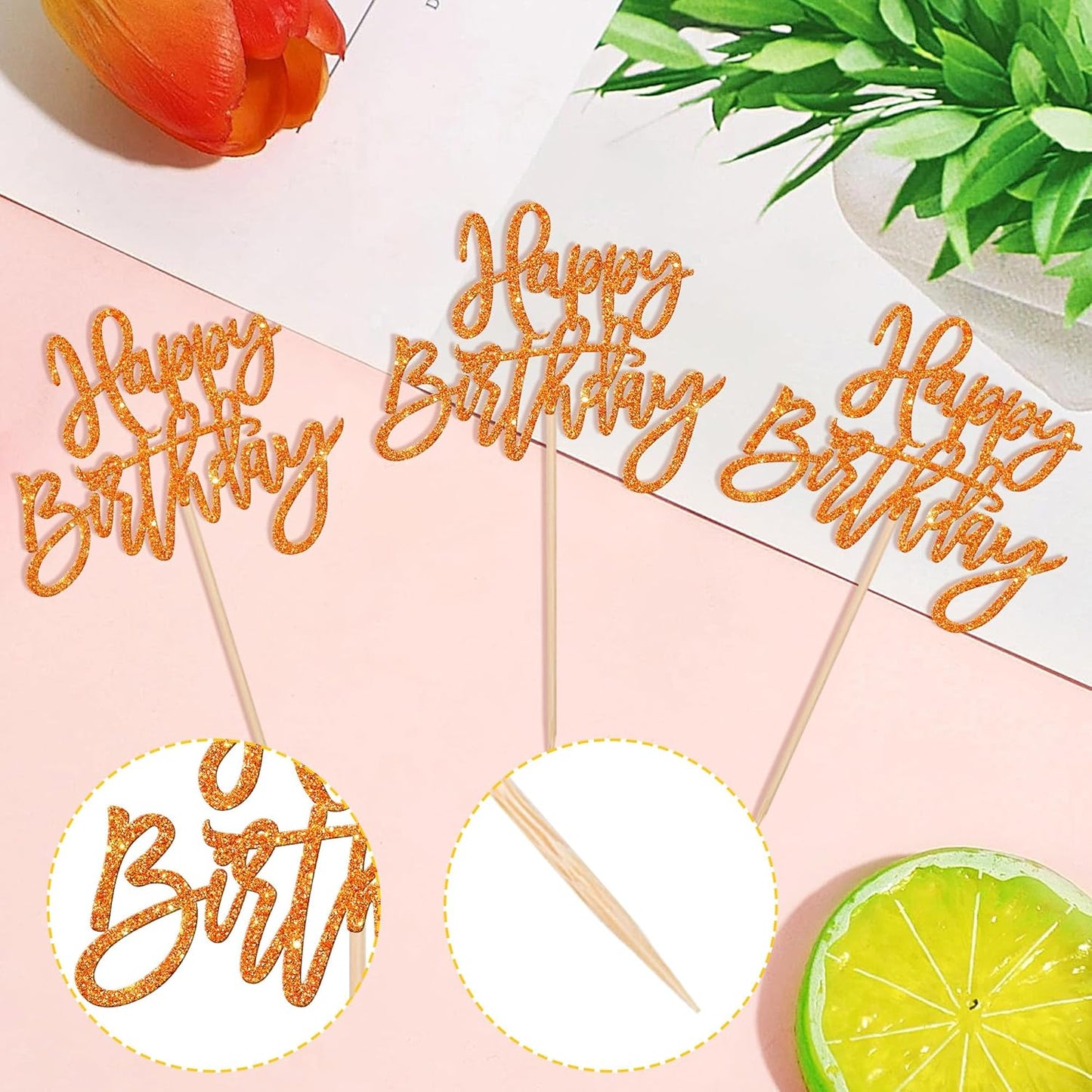 24 PCS Happy Birthday Cupcake Toppers Glitter Picks for Celebrating Anniversary Theme Party Cake Decorations Supplies Gold