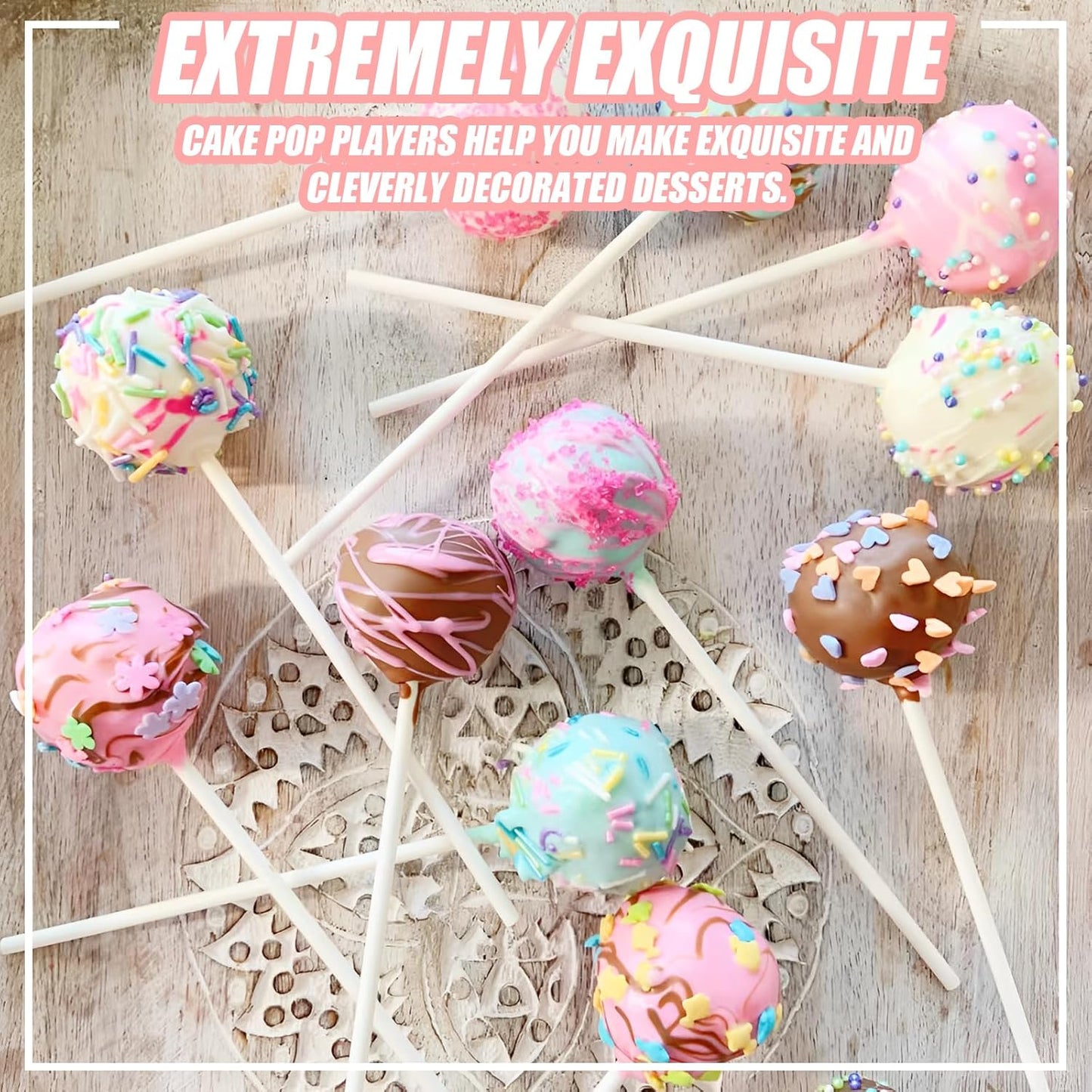 Cake Pop Sticks and Wrappers,Cake Pop Maker Set Include 100 Cake Pop Bags,Lollipop Sticks and Gold Metallic Twist Ties Meat Baller with One Handles Cake Pops Making Tools for Candies and Chocolates