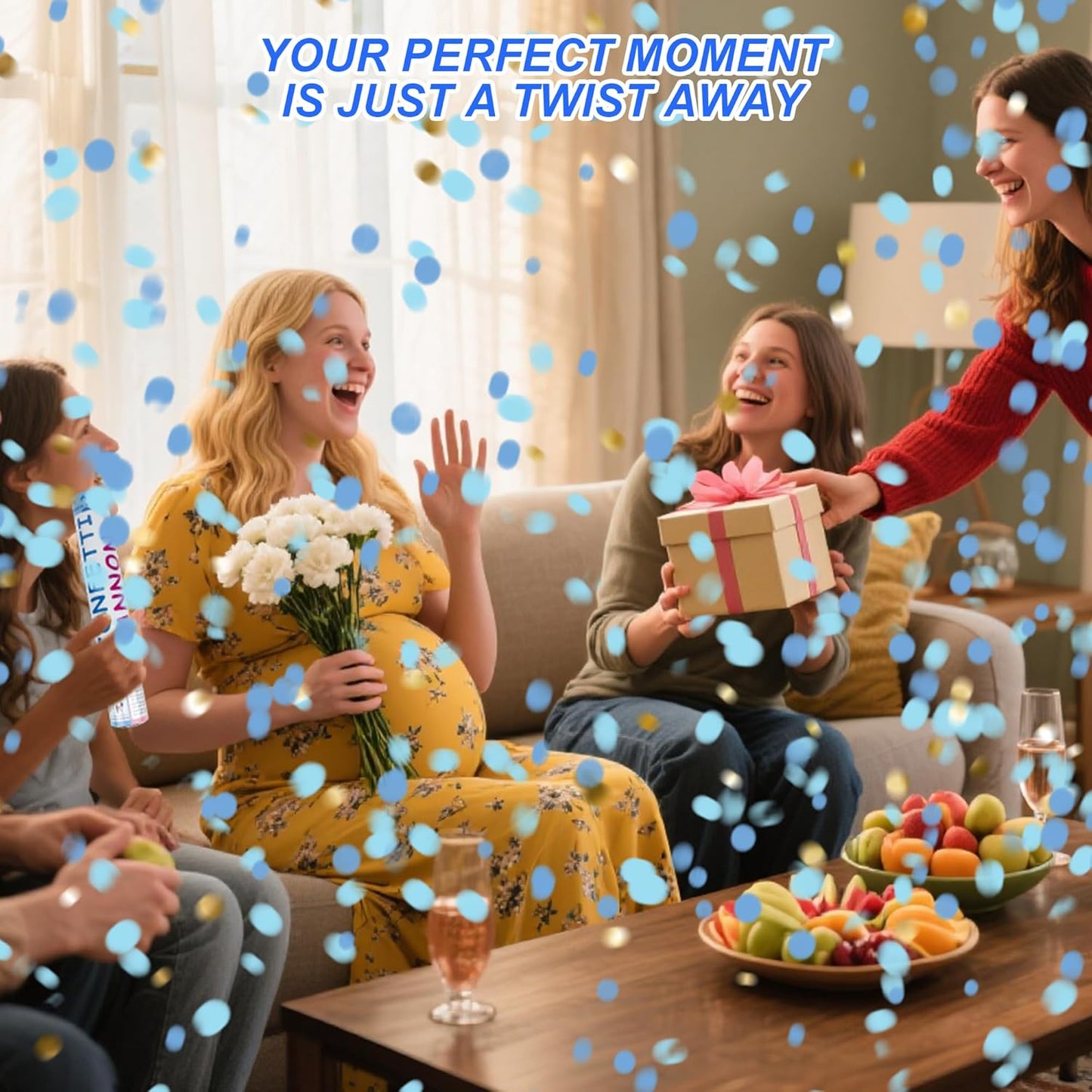4 Pack Gender Reveal Confetti Cannon, 12 in Blue Rectangle Shaped Paper Party Poppers Cannons, Confetti Poppers For Baby Boy Gender Reveal Baby Showers (Rectangle, Blue)