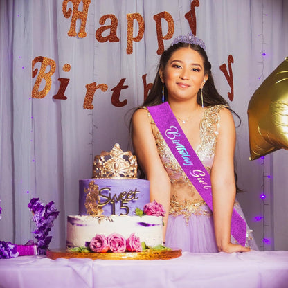 CIEHER Birthday Girl Crown and Sash - Rose Gold Tiara Birthday Decorations for Women and Girls