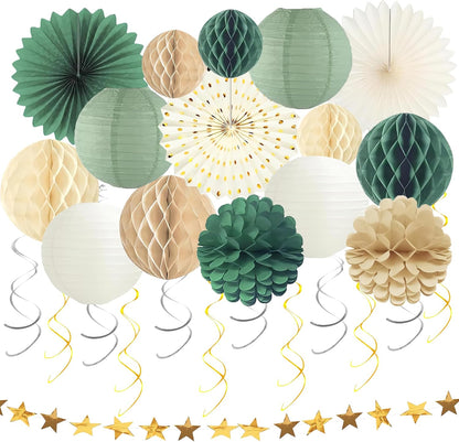 Tissue Paper Pom Poms - 23 PCS Dusty Blue Paper Flowers Pom Pom Kit Circle Dot Party Banner Hanging Swirl Party Decorations for Wedding Birthday Baby Shower Bridal Shower Tea Party