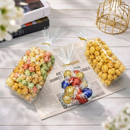 Cellophane Treat Bags, 5x7 Inch Iridescent Cellophane Bags with Thank You Stickers and Twist Ties, Celebrations Baby Showers Weddings Birthday Party Gift Wrapping(Pack of 100)