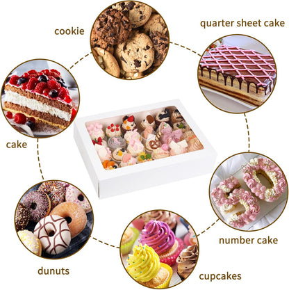 Moretoes 10pcs 19x14x4in Half Sheet Cake Boxes with Window, White Cookie Boxes, for Pastry Baking Cake Donuts Cupcake Pie Packaging