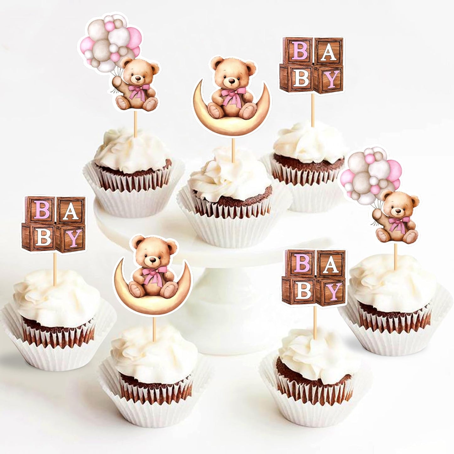 36Pcs Blue Baby Bear Cupcake Toppers Balloon Teddy Bears Cupcake Picks for Blue Baby Shower Gender Reveal Boys Bearly Birthday Cupcake Decorations We Can Bearly Wait Party Decorations Supplies