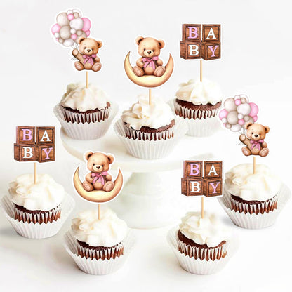36Pcs Blue Baby Bear Cupcake Toppers Balloon Teddy Bears Cupcake Picks for Blue Baby Shower Gender Reveal Boys Bearly Birthday Cupcake Decorations We Can Bearly Wait Party Decorations Supplies