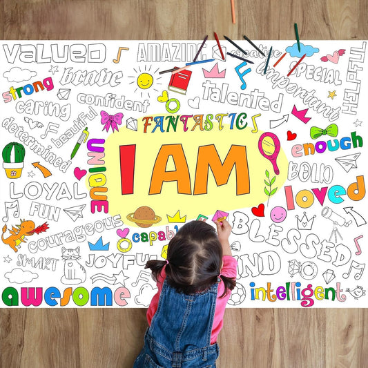 Naozinebi Positive Affirmations Coloring Poster for Children Kids Giant Coloring Poster Large Positive Coloring Tablecloth Jumbo Coloring Books for kids Classroom Home Birthday Party Supplies Favor