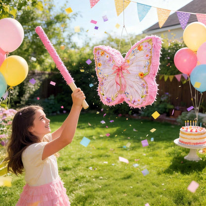 Pink Cowgirl Boot Piñata Set with Bat and Blindfold, 15.7 x 11 in Western Cowgirl Birthday Party Decorations, Girls Theme Party Piñata for Candy & Treats