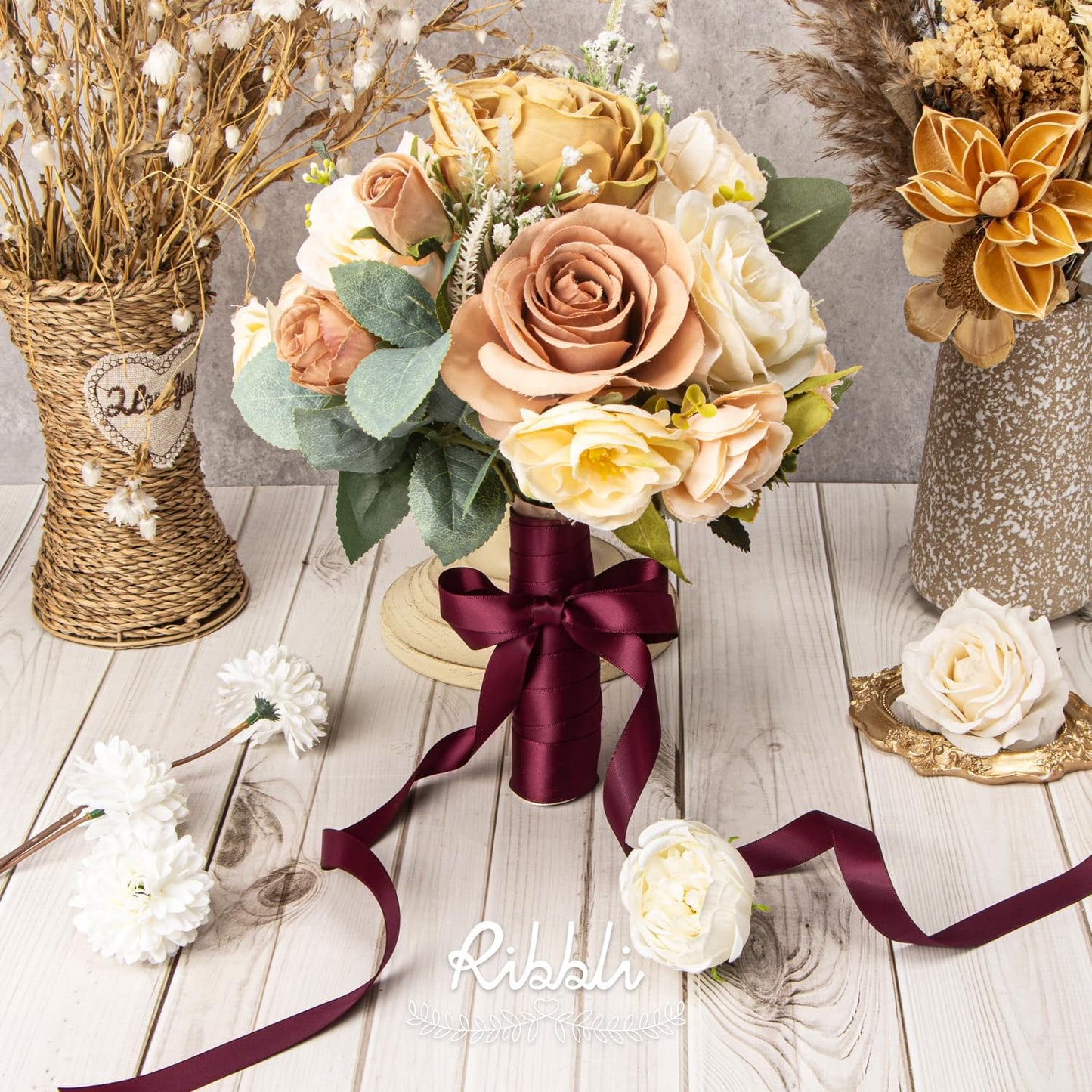 Ribbli Double Faced White Satin Ribbon,3/8” x Continuous 25 Yards,Fabric Ribbon use for Bows Bouquet,Gift Wrapping,Floral Arrangement