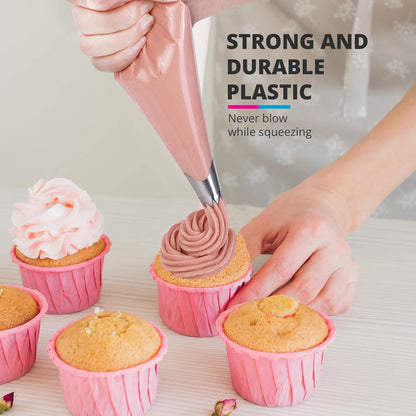 Riccle Piping Bags and Tips Set, 11.8 Inch 100 Anti Burst Piping Bags, 124 Pcs Cake Decorating Kit with 16 Piping Tips, 1 Reusable Pastry Bags, 3 Cake Scrapers, 2 Couplers, and 2 Icing Bags Ties