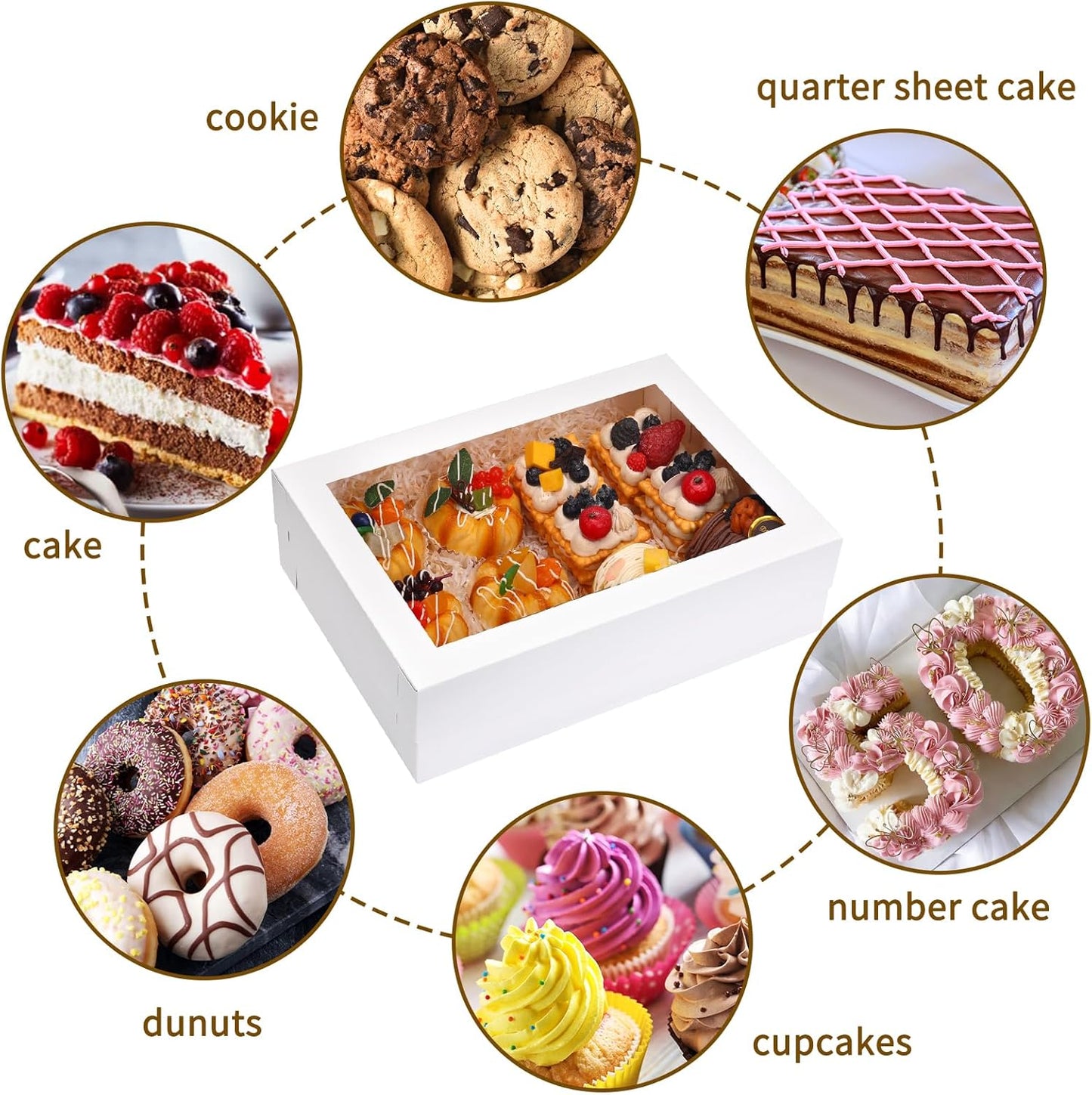 Moretoes 20pcs 14x10x4in Sheet Cake Boxes, White Rectangle Quarter Bakery Boxes with Window, for Cake Pastry Baking Donuts Cupcake Pie Packaging