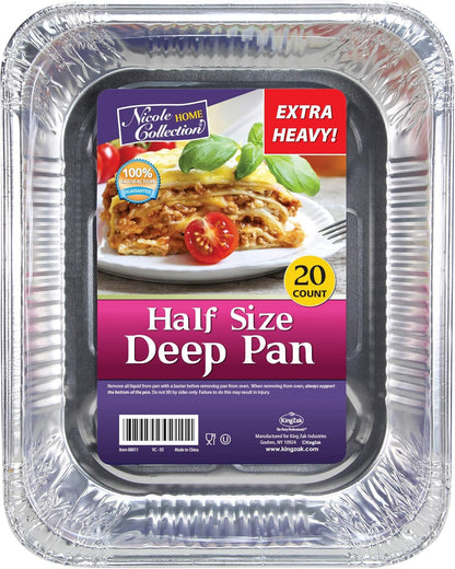 Aluminum Pans Half Size, 9X13, Extra Heavy Duty Disposable Foil Pans For Baking (30 Pack) Roasting & Chafing, Deep Tin Foil Bakeware, Steam Table Tray, Cookware, Food Prepping, Cake & Oven Pan
