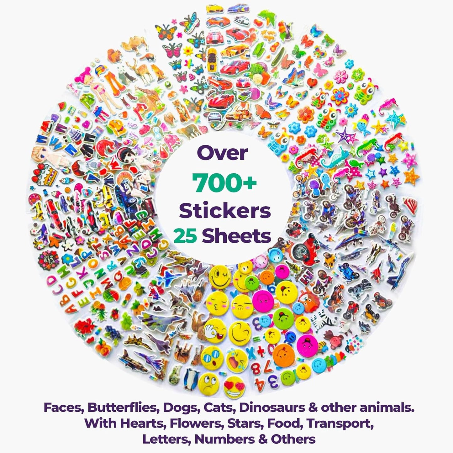 Puffy Stickers for Kids 45 Sheets - 3D Puffy Sheets - 1300+ Kids Stickers - Perfect for Party Bag Fillers, Sticker for Scrapbooking, Fun with Sticker of Cars, Letters, Numbers, Dinosaur, Stars & More