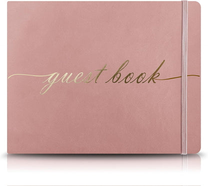 Elegant Wedding Guest Book - Perfect for Wedding Receptions, Baby Showers, Birthdays and Special Events - 7" x 9" Sign in Book - 120 Lined Pages - Leather Hardcover - Pink