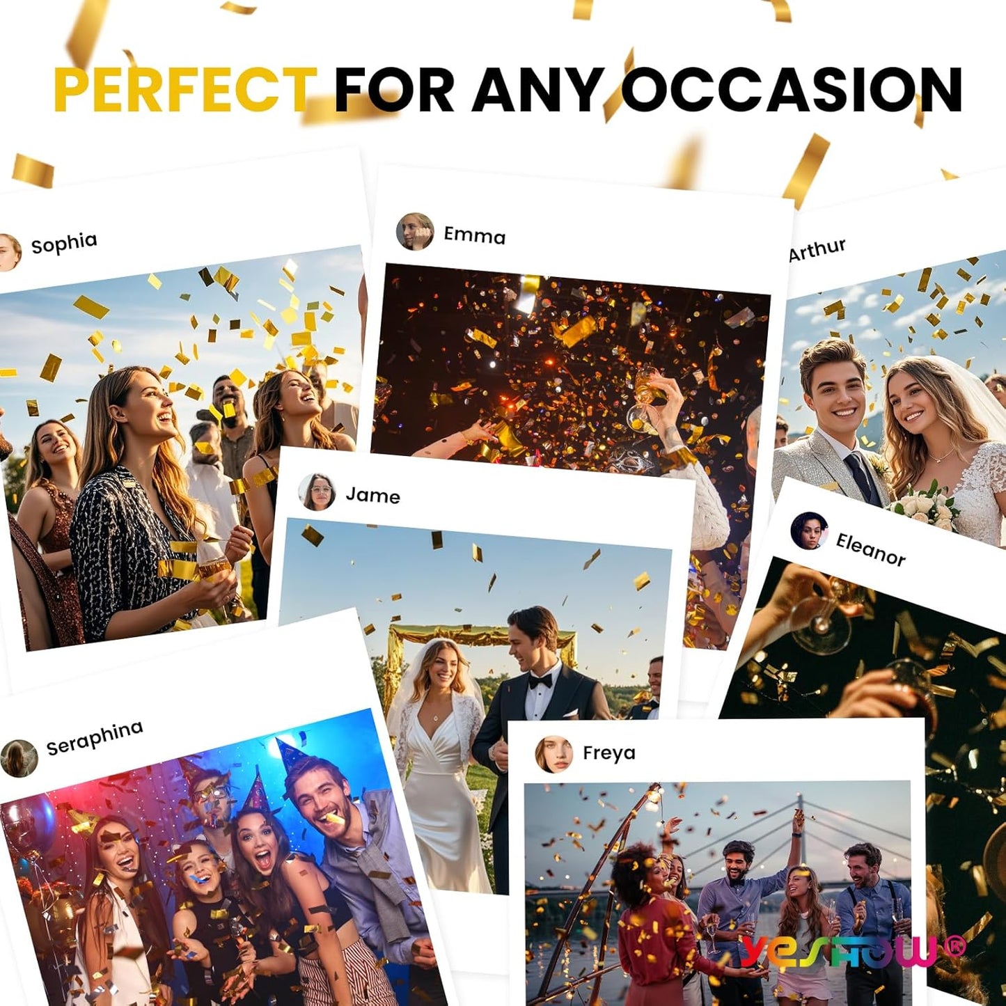 Confetti Cannon Party Poppers Gold,(6 pack) YESHOW Confetti Shooters Blaster for Birthday Graduation Wedding Christmas New Year’s Eve and Valentine's Day Any Celebrations