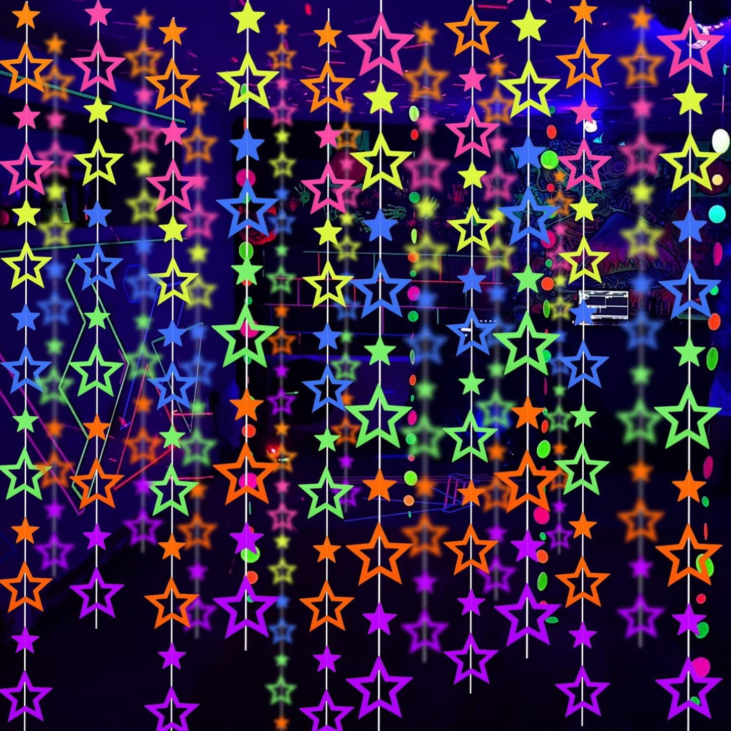 56 Pieces Rainbow Hanging Swirl Decorations Neon Swirl Streamers UV Neon Garland Ceiling Decorations Glow in The Dark Neon Party Supplies and Decorations Black Light Party Kit for Birthday Wedding