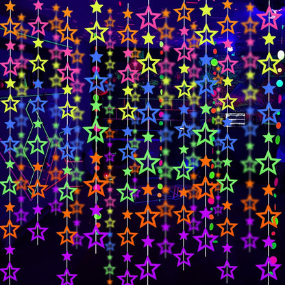 56 Pieces Rainbow Hanging Swirl Decorations Neon Swirl Streamers UV Neon Garland Ceiling Decorations Glow in The Dark Neon Party Supplies and Decorations Black Light Party Kit for Birthday Wedding