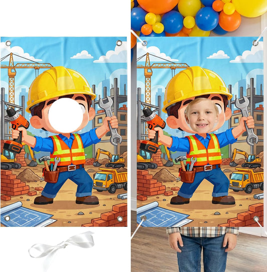 Serencatcher Engineer Party Decorations Photo Prop Backdrop 5x3.3ft Engineer Theme Cutout Backdrop Photo Booth Props Face in Hole Background Banner for Birthday Baby Shower Party Supplies Selfie Frame