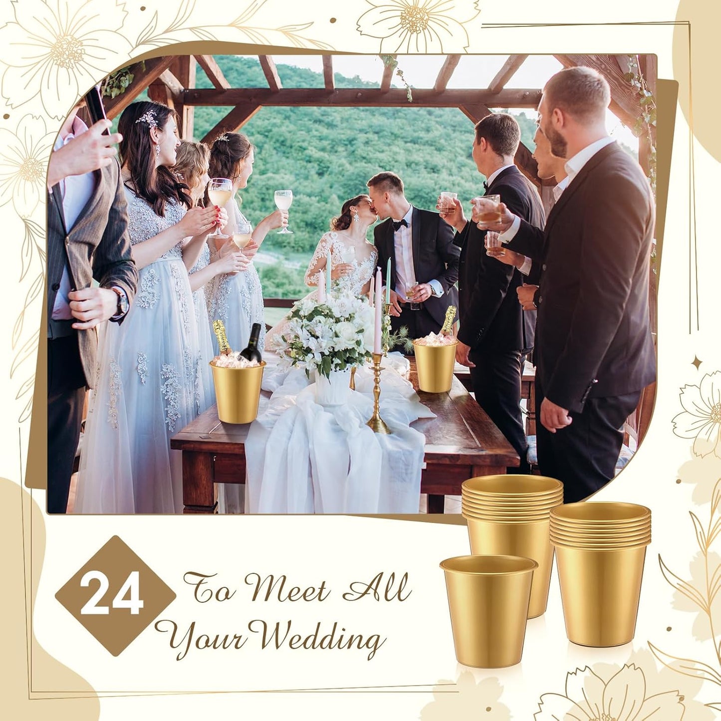 Layhit 24 Pcs Plastic Ice Buckets for Parties 3 Liters Wine Bucket Portable Ice Holder Disposable Wine Cooler for Party Wedding Party Beverages Champagne Soda and Beer (Gold)