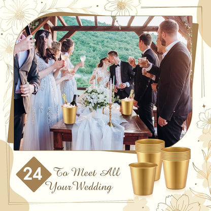 Layhit 24 Pcs Plastic Ice Buckets for Parties 3 Liters Wine Bucket Portable Ice Holder Disposable Wine Cooler for Party Wedding Party Beverages Champagne Soda and Beer (Gold)