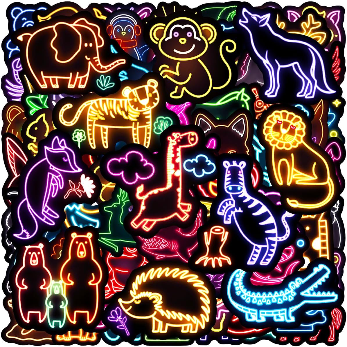 100pcs Neon Animal Waterproof Vinyl Stickers - Cute Animal Decor & Party Favors for Goodie Bag, Water Bottle, Classroom Prizes