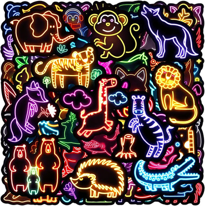 100pcs Neon Animal Waterproof Vinyl Stickers - Cute Animal Decor & Party Favors for Goodie Bag, Water Bottle, Classroom Prizes