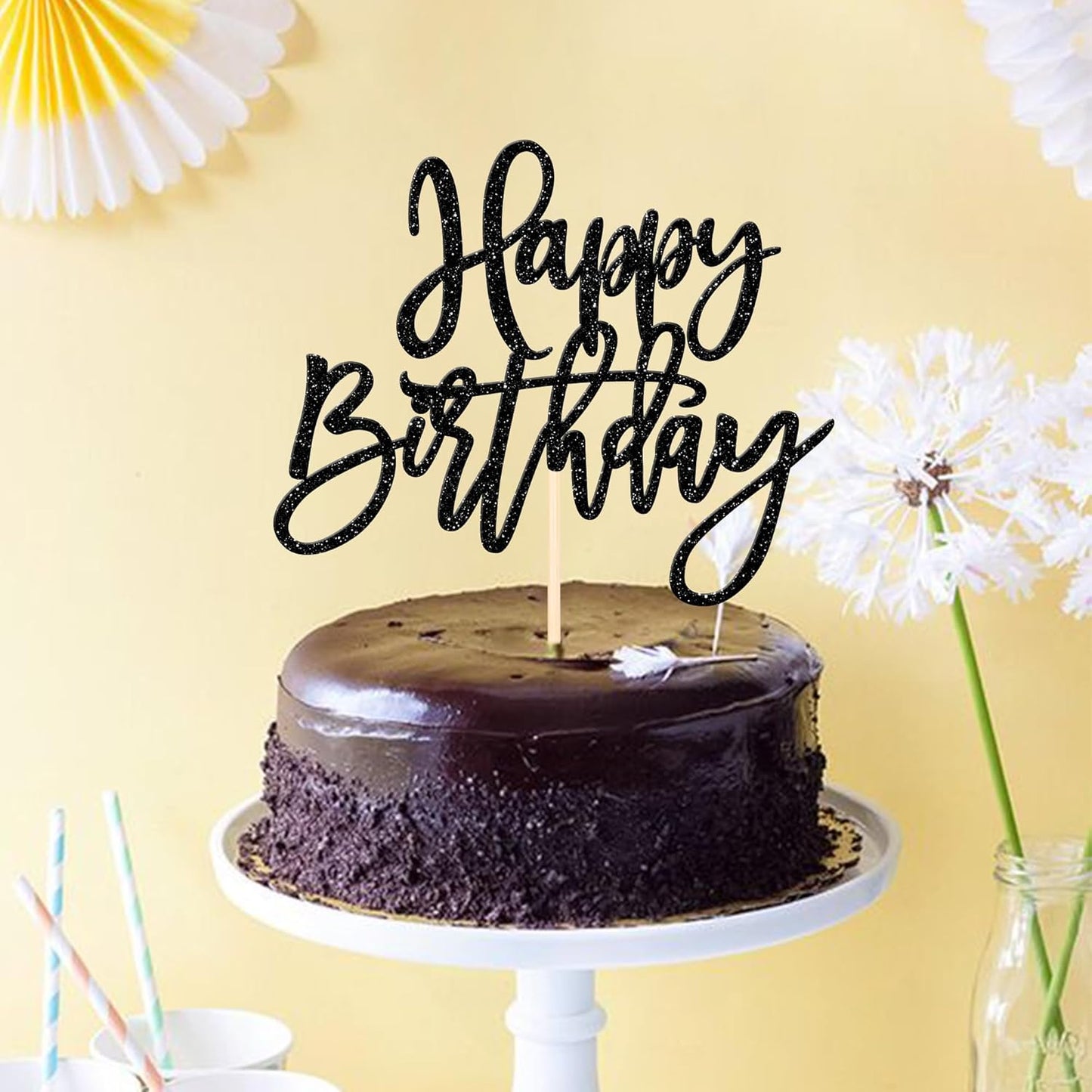ZHUOWEISM 1 PCS Gold Happy Birthday & Anniversary Cake Topper