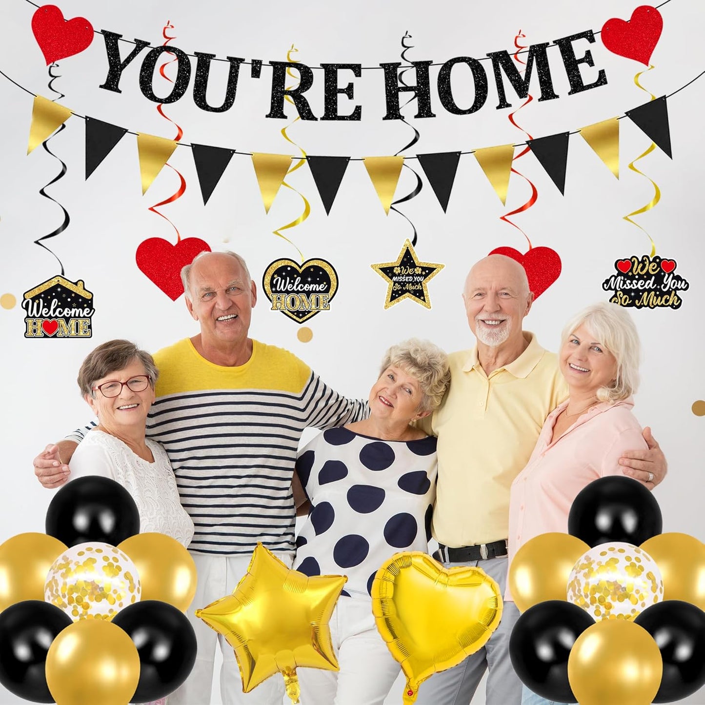 Holkcog Welcome Home Decoration, Black Gold Welcome Back Party Decorations, We Missed You So Much Banner Party, Glitter Home Party Sign Banner Ballons, Family Reunion Party Decora Supplies
