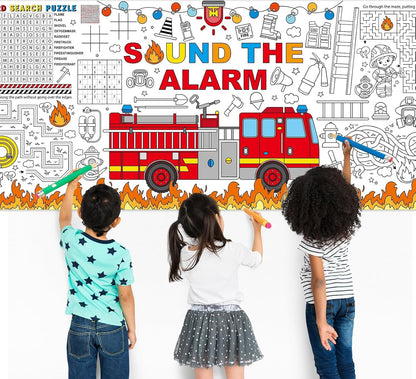 Naozinebi Fire Truck Giant Coloring Poster Large Firefighter Drawing Paper Coloring Tablecloth Rescue Vehicle Game Poster Table Cover Kids Art Craft Coloring Mat Home Pirate Party Supplies