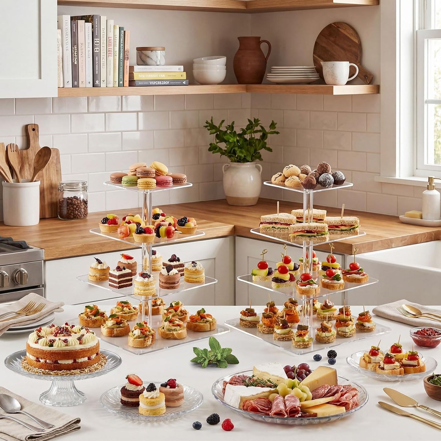 6 Pcs Acrylic Dessert Stands Set Include Display Risers Cupcake Tower and Clear Round Dessert Trays Cake Table Holder for Wedding Baby Shower Decoration(Classic Style)