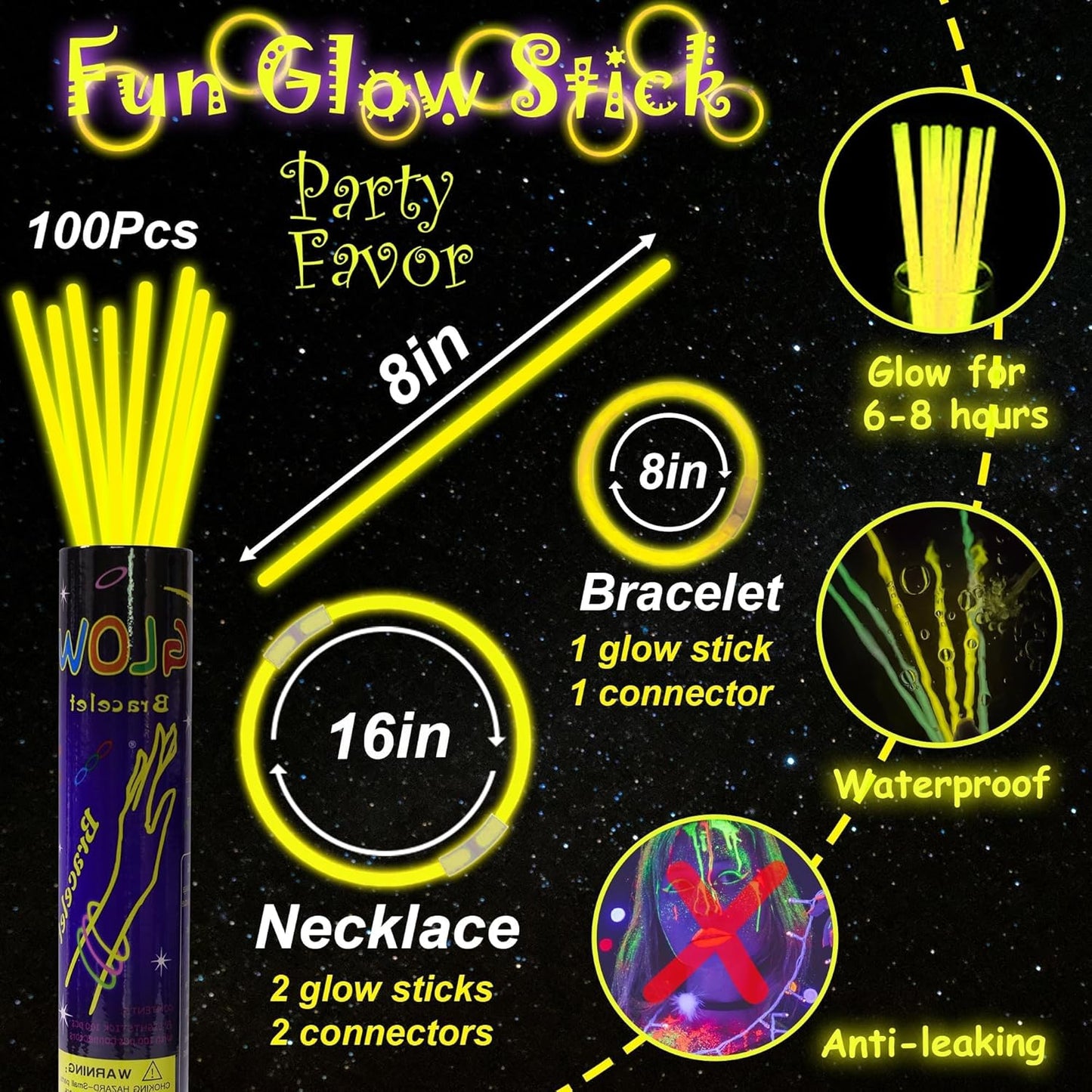 100 pk 8" Glow Sticks Bulk Party Favors, Light up Glow Necklaces & Bracelets in the Dark Party Supplies For Christmas Halloween 4th of July Birthday Neon Party (100 * Blue)