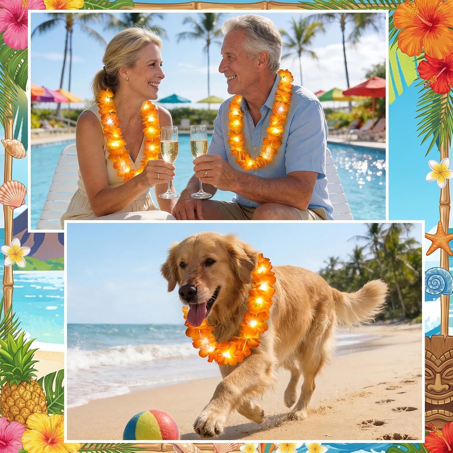 Sherr 24 Pcs LED Leis Light Up Purple and Gold Hawaiian Flower Necklaces, Graduation 2026 Party Supplies, Class of 2026 Leis for Beach Wedding Luau Glow Party Favors
