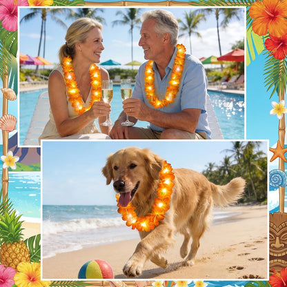 Sherr 24 Pcs LED Leis Light Up Purple and Gold Hawaiian Flower Necklaces, Graduation 2026 Party Supplies, Class of 2026 Leis for Beach Wedding Luau Glow Party Favors