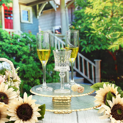 Blushtier 2 Pcs Footed Gold Glass Cake Stand 9.8" 12.6" Round Cake Plate Pedestal Platter Dessert Server Tray for Serving Wedding Birthday Party Display Housewarming Gift
