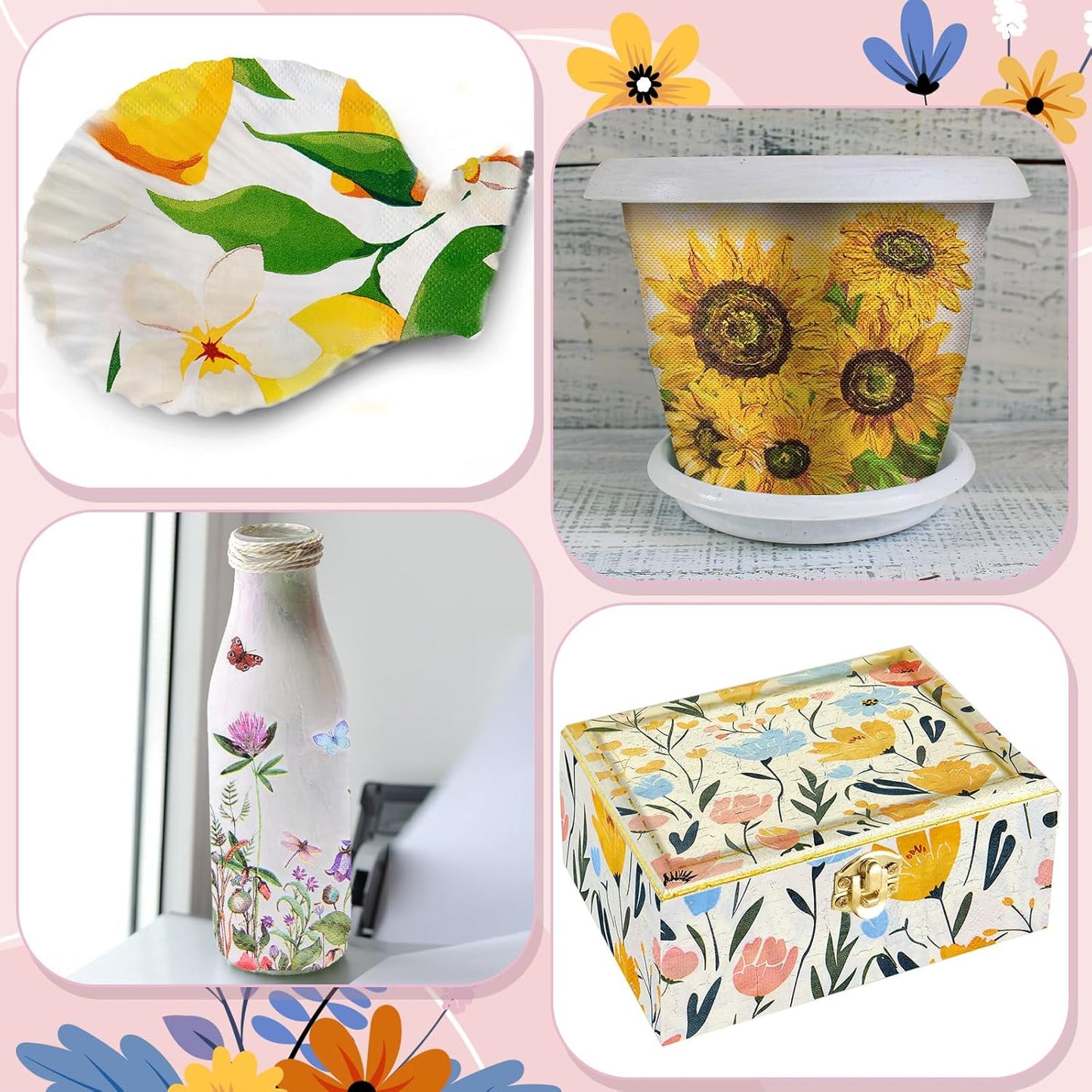 Crtiin 20 Pack Decoupage Napkins Floral Napkins Flower Cocktail Paper Decorative Toilet for Valentine's Day Birthday Party Beautiful Gorgeous, 20 Styles Each 6.5 Inches(Style 1)