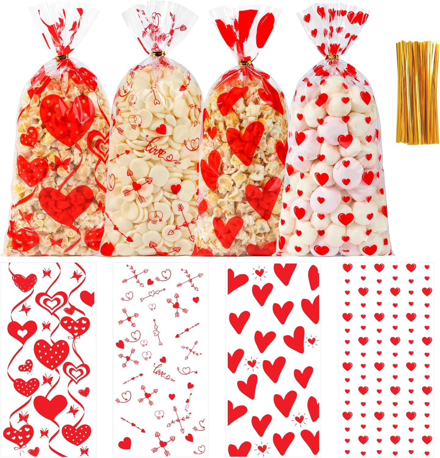 Soarvita Wildflower Cellophane Treat Bags: 50Pack Clear Plastic Floral Goodie Bags with 60 Ties for Cookies Snacks & Gift Packaging, Spring Candy Bag for Baby Bridal Shower Wedding Party Favors
