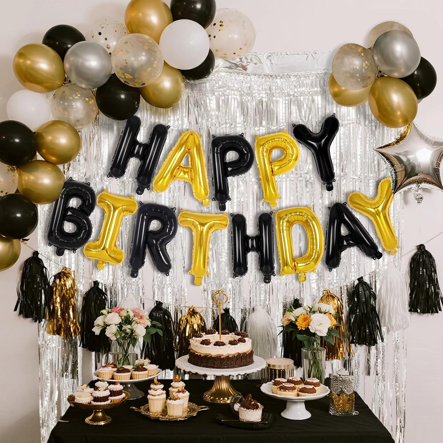 Happy Birthday Balloons Banner, Foil Balloon Personalized Name Letters Balloons Sign Birthday Party Decorations for Women Men Boys Girls Cream
