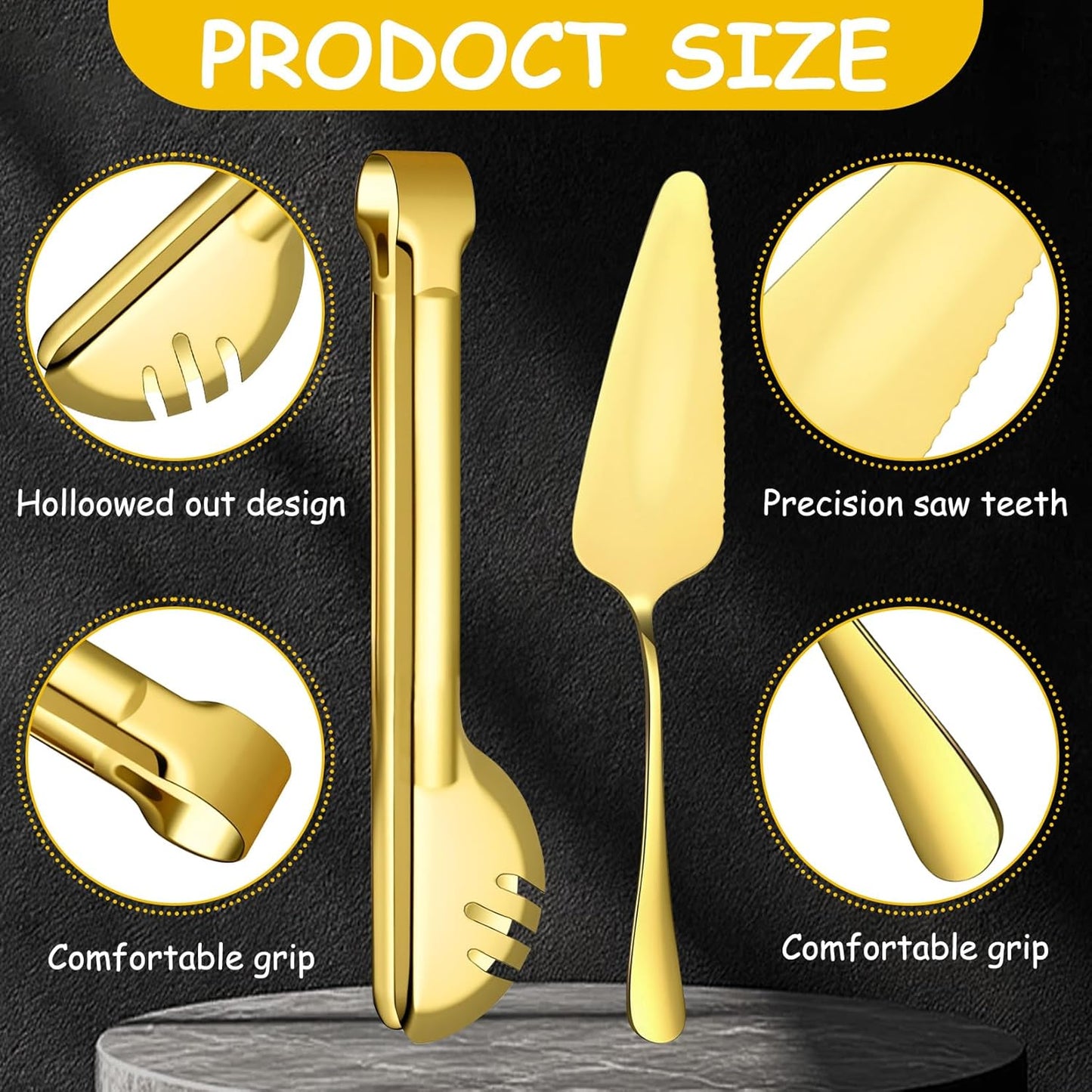 12 Pcs Gold Serving Utensils Set Include Stainless Steel Large Serving Spoons Slotted Spoons Forks Soup Ladle Pie Server - Metal Utensils for Parties Buffet Catering, Dishwasher Safe