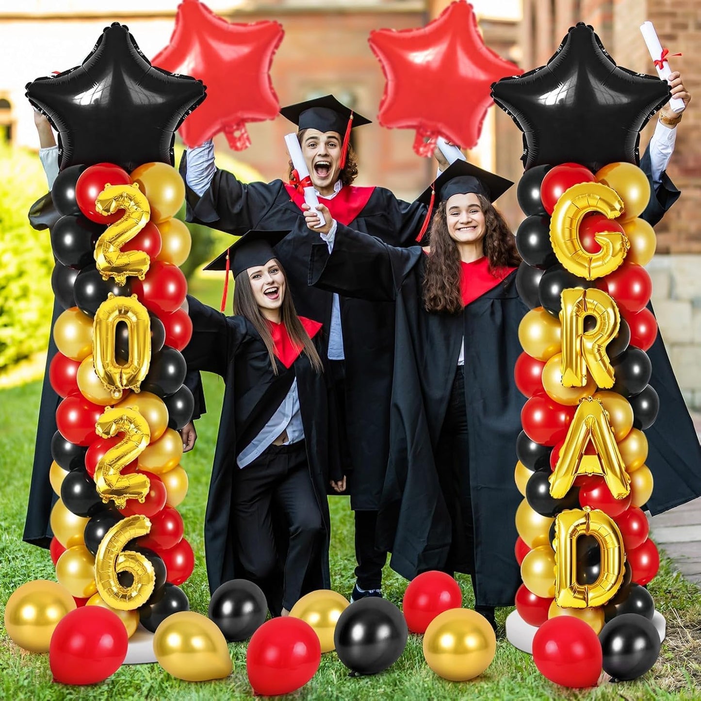 2 Sets Graduation Balloon Column Stand Kits with Balloons 2026 Grad Themed Decoration Navy Blue Balloon Tower Stand Kit for Grad High School & College Celebration Party Decor
