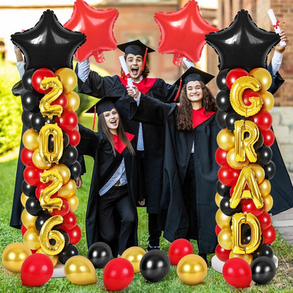 2 Sets Graduation Balloon Column Stand Kits with Balloons 2026 Grad Themed Decoration Navy Blue Balloon Tower Stand Kit for Grad High School & College Celebration Party Decor
