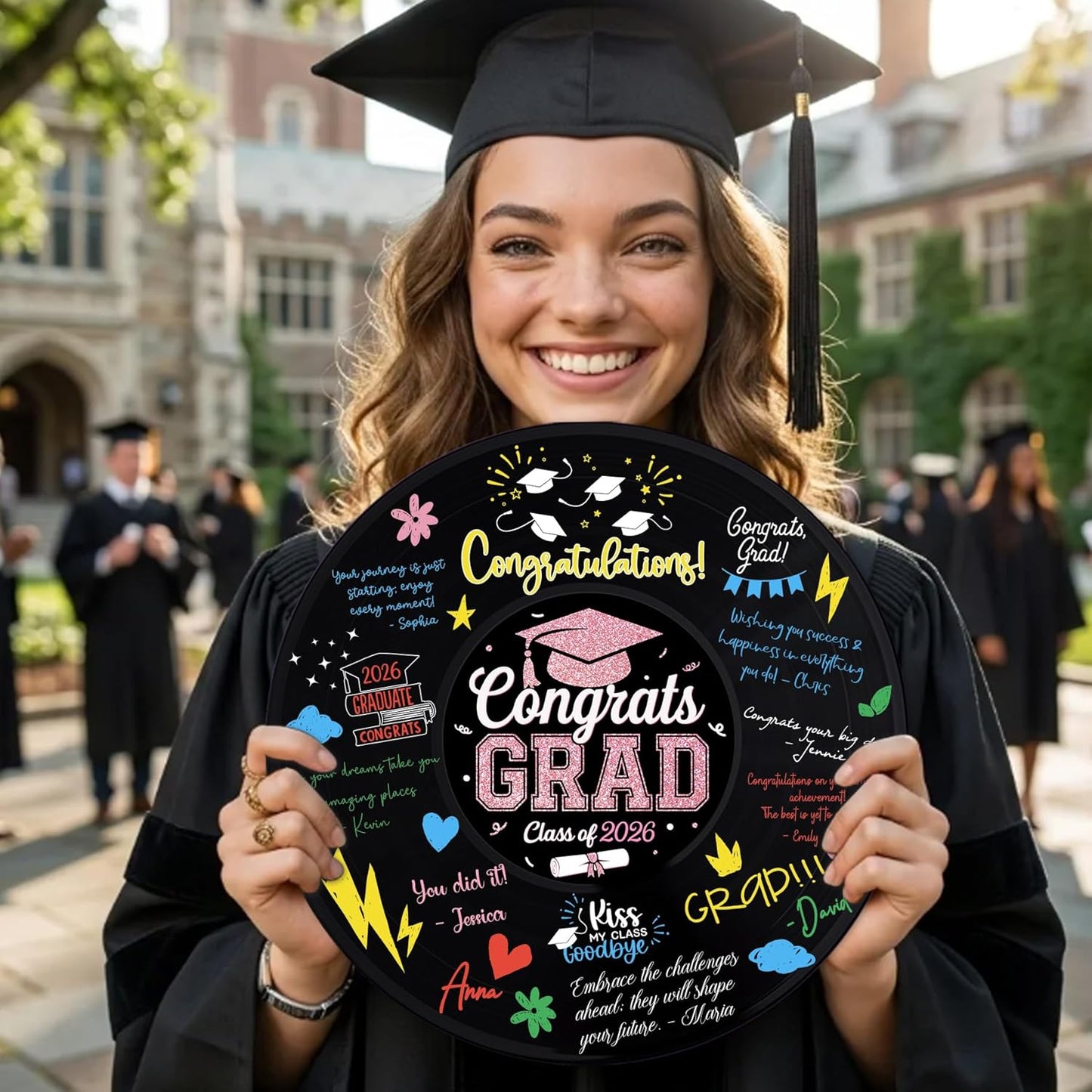 2026 Graduation Party Vinyl Record Alternative Guest Book, Black and Rosegold Class of 2026 Congrats Grad Graduation Decorations Signature Guest Book