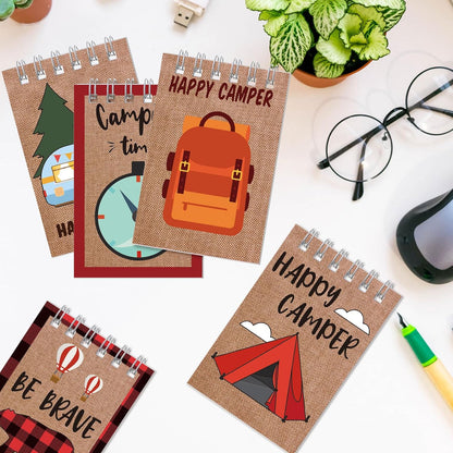Eaasty 32 Pack Camp Adventure Theme Tiny Notepads Mini Spiral Notebook Camping Journal Pocket Notebook for Camping Party Favors Writing Drawing Note Taking, 2.4 x 3.5 Inch