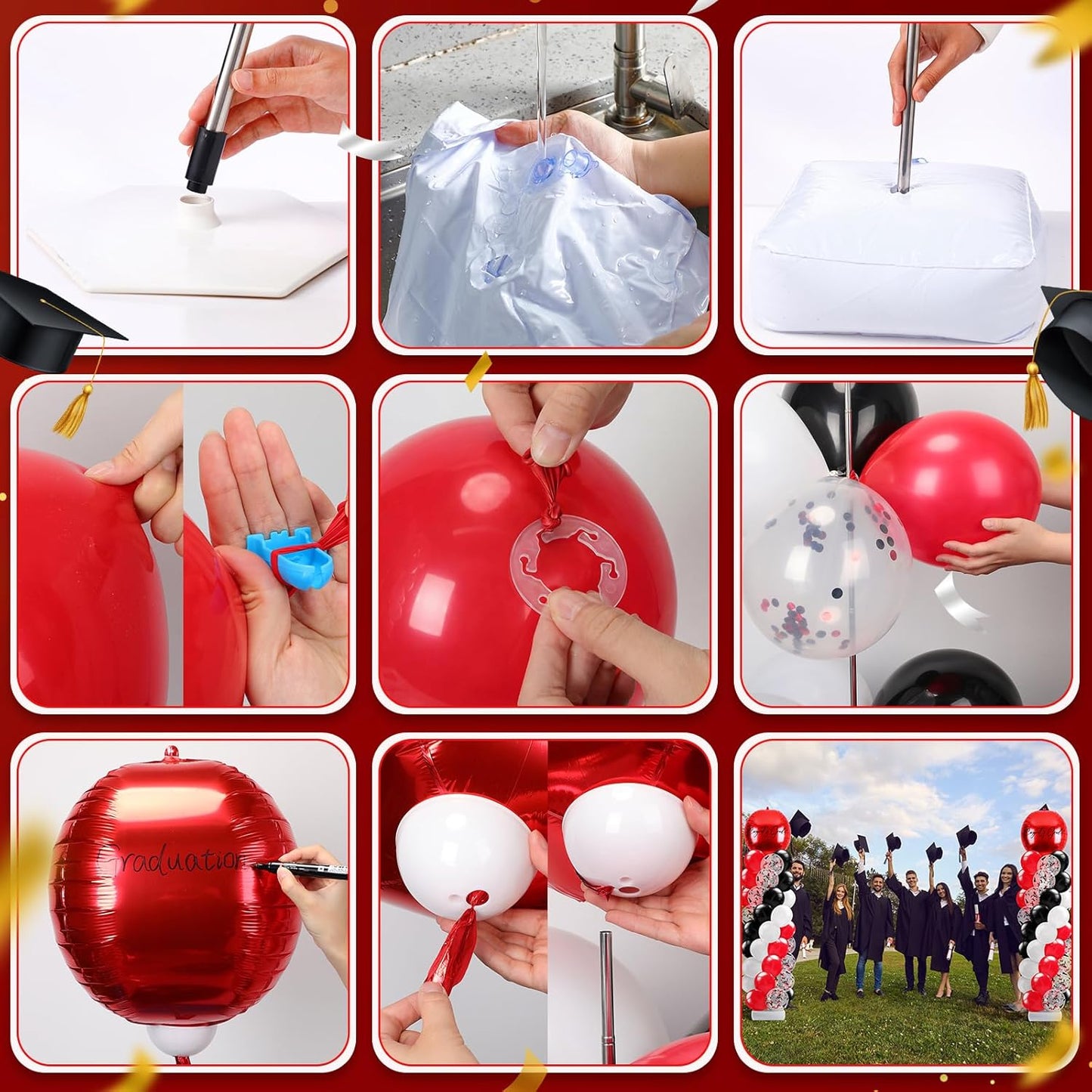 2 Sets Blue and Black White Graduation Balloon Column Stand Kit for Class of 2026, Adjustable Floor Balloon Arch Tower with Foil & Latex Balloons, DIY Decor for Grad Ceremony Backdrop