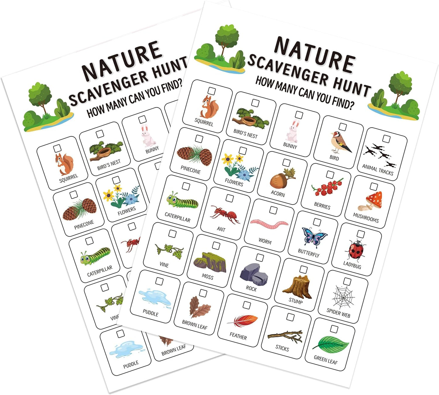 Nature Scavenger Hunt, Camping Games Travel Activities, Outdoor Scavenger Hunts Road Trip Game Cards -NHG01